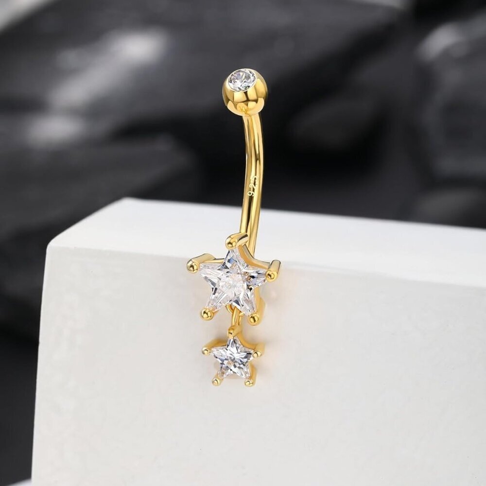 Sterling Silver Belly Button Ring Dangle Star 14g… - image 4
